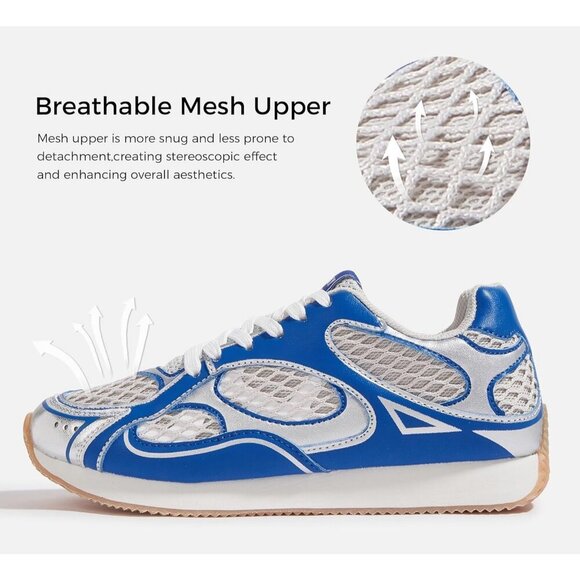 Women's Retro Fashion Sneakers Mesh Breathable White Casual Shoes - Picture 3 of 9